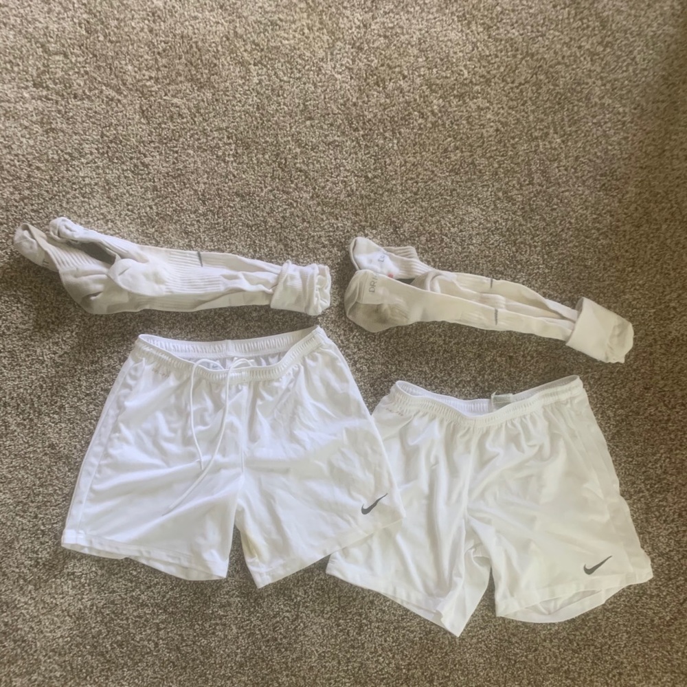White NIKE soccer shorts and socks x2